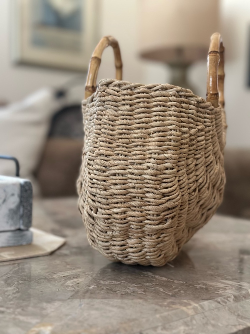 Faded Glory Neutral Woven Tote with Metal Snap - Picture 8 of 10